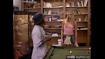 Horny blonde girl rides a black cock